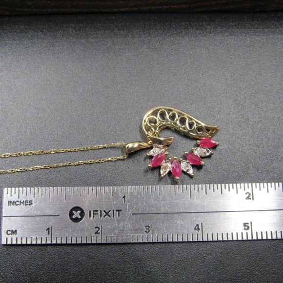 18" 10K Gold Ruby & Diamond Chip Heart Necklace - Picture 5 of 6